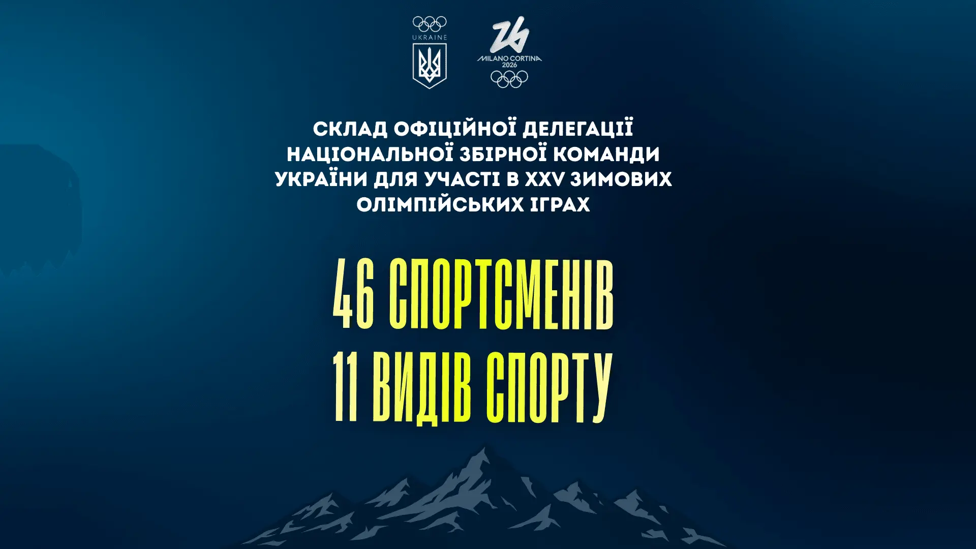 Затверджено склад делегації збірної України на зимові Олімпійські ігри-2026